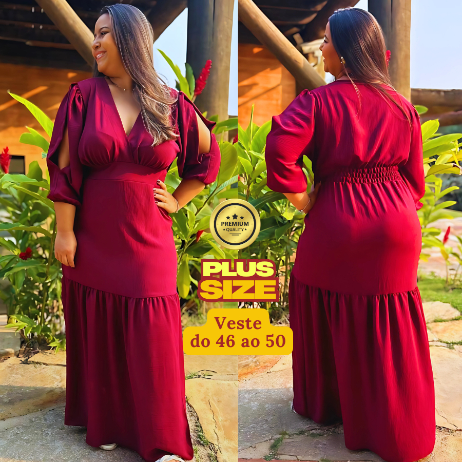 Vestido Longo Com Manga Crepe Duna Plus Size Moda Feminina Evangélica