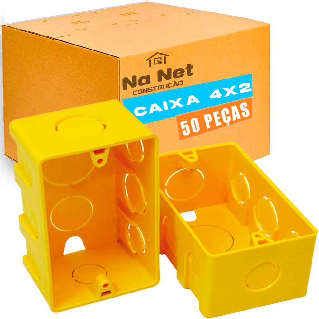 50 Caixa de Luz 4x2 Reforçada P/ Tomada Interruptor Embutir /Amarelo em Oferta na Shopee