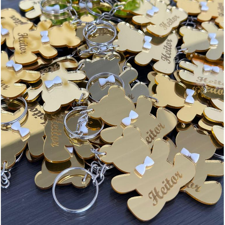 Lembrancinha Nascimento Aniversário Chaveiro Urso Acrílico Espelhado