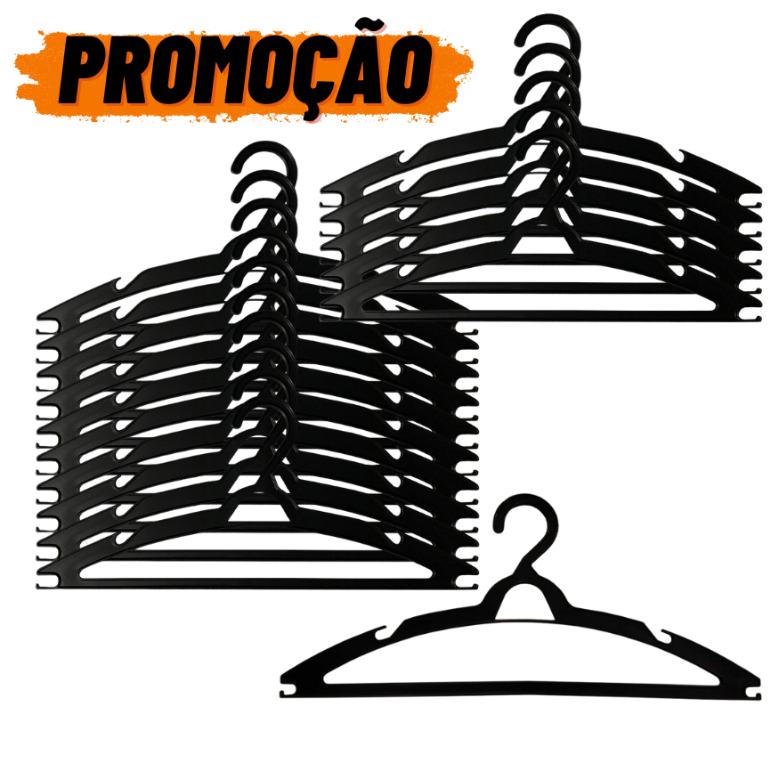 Kit 10 a 100 Cabides Vários Kits Adulto Reforçado Preto Plástico Cruzeta Roupas Resistente Premium