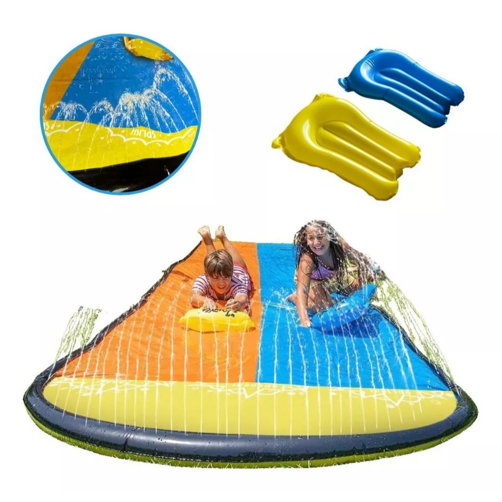 Escorregador Infantil Duplo Inflável Gigante 488x152cm Com Jato Água Toboágua em Oferta na Shopee