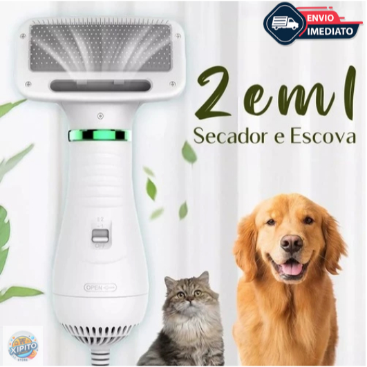 Escova Secadora Pet 2 em 1 Seca Remove Pelos Secador De Pelo Pet Cachorro Gato Profissional 110v