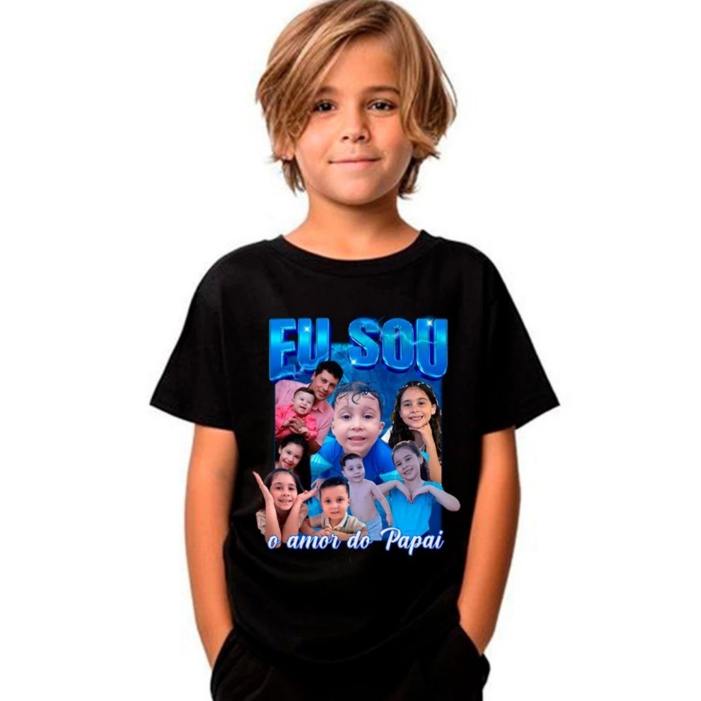 Camiseta Infantil Personalizada com Fotos Nome e Frase do Tamanho 2 ao 16 Blusa Pet Criança em Oferta na Shopee