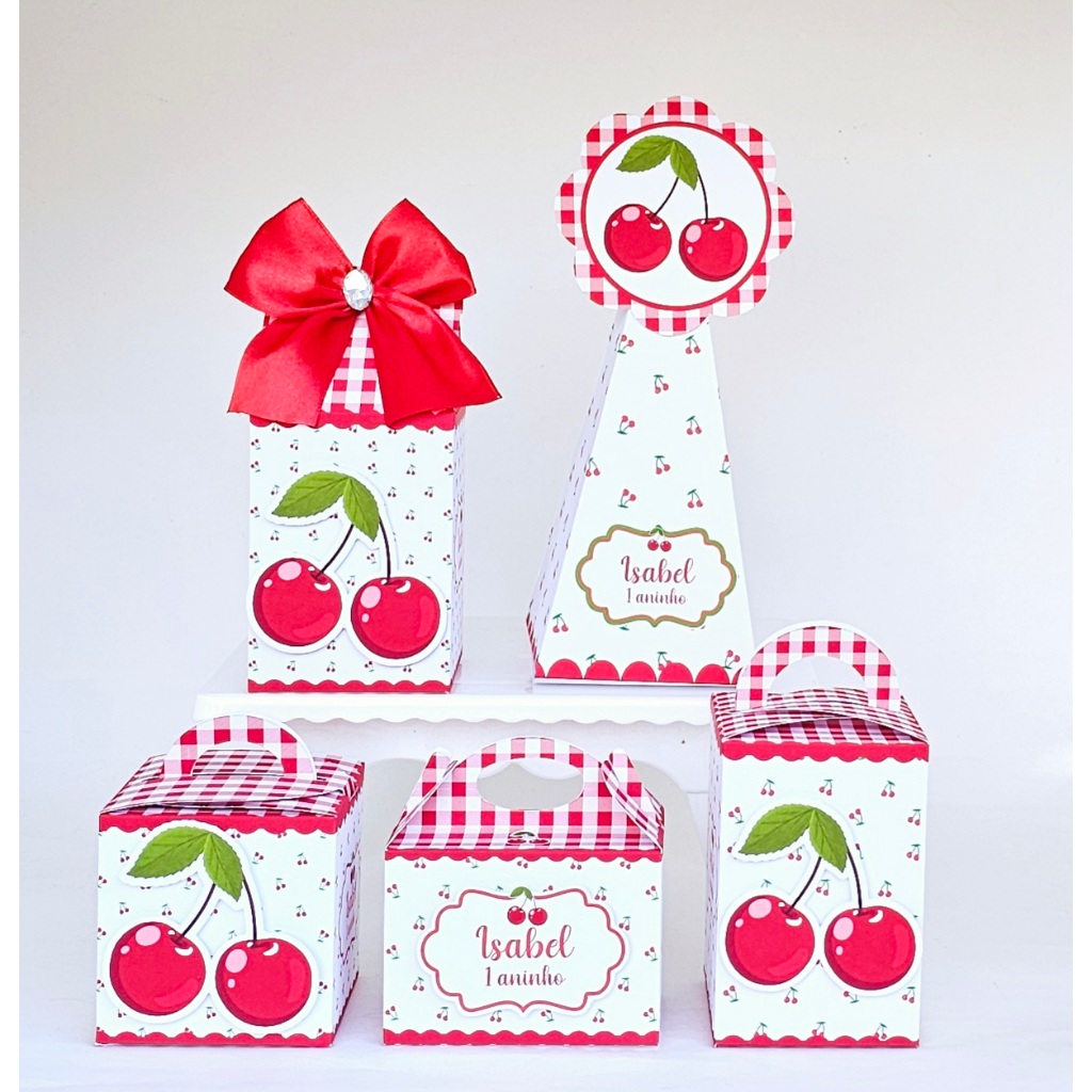 Kit CEREJINHA Caixinhas 3D Lembrancinhas Personalizados Papelaria Festa
