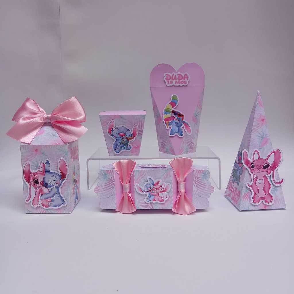 Kit festa -  Lembrancinhas Personalizada Stitch e Angel- Caixinhas Personalizadas- Papelaria Personalizada