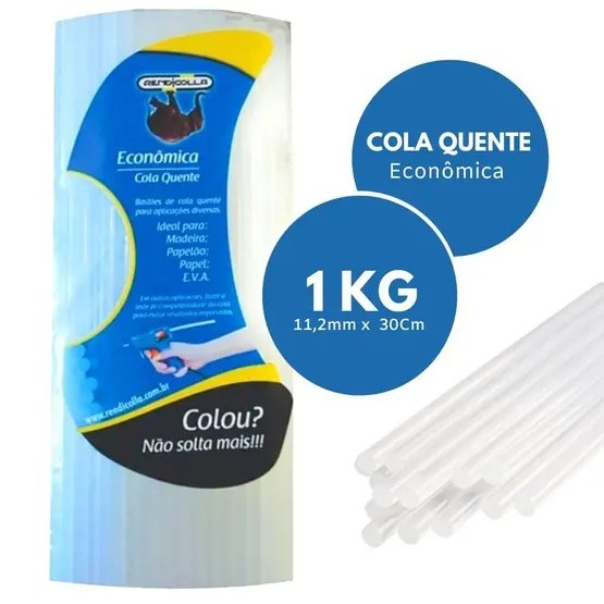 Bastão de Cola Quente Grossa Rendicolla 11,2mm x 30cm 1kg – Alta Fixação, Madeira, EVA e Artesanato em Oferta na Shopee