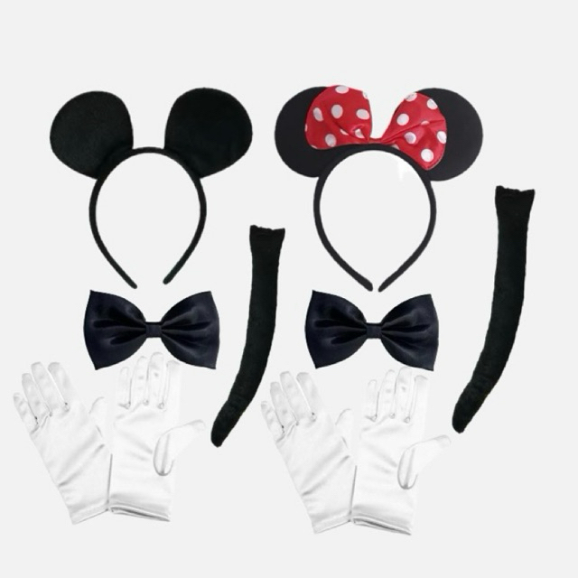Fantasia Acessórios Kit Cosplay Mickey Minnie Luva Carnaval