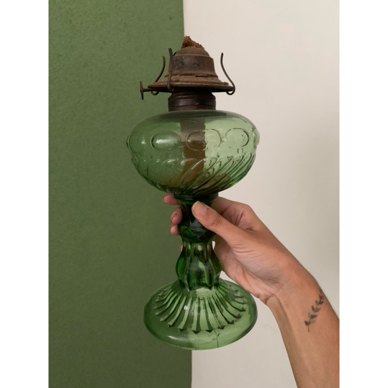 Luminária Lamparina Lampião Antigo Vintage Retrô Vidro Verde Decorativo Decoração Boho Rústico Antiguidade