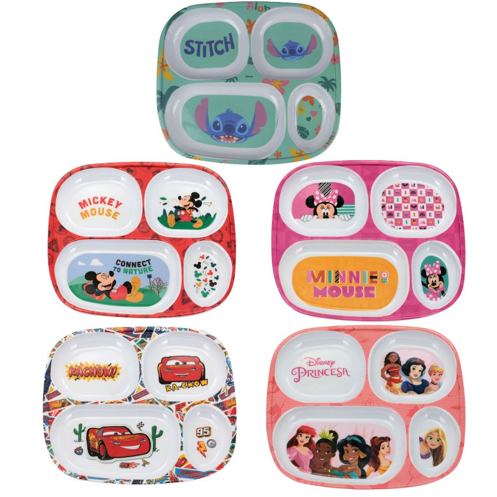 Prato com Divisória Infantil Disney 25cm Criança Refeição De Plástico BPA Free