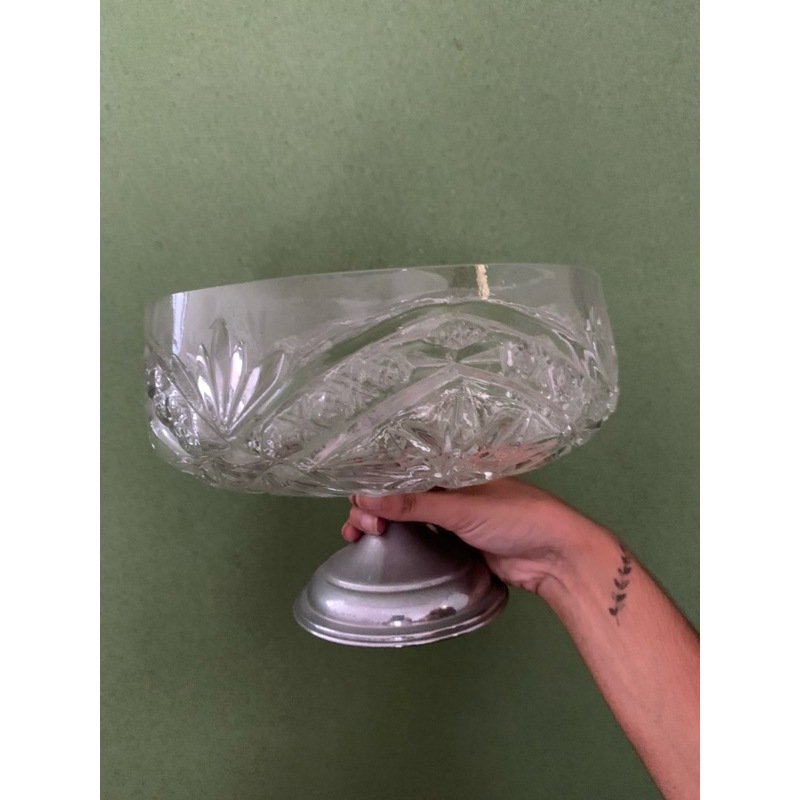 Fruteira Vidro Metal Prata Decoração clássica Antiga Vintage Antiquario Nórdico Escandinavo Vaso