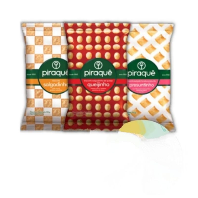 Kit C/10 e Kit C/30 Biscoito  snack Piraquê sabor Queijinho, presuntinho , salgadinho e Sabores variados 100 g cada em Oferta na Shopee