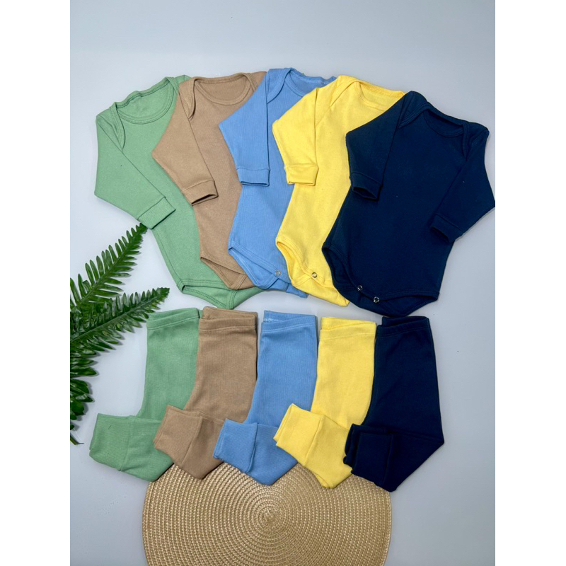 Kit 5 Conjunto Body e Calça Pagão de Ribana Canelada Body e Mijão Pijaminha RN/P/M/G/1/2/3