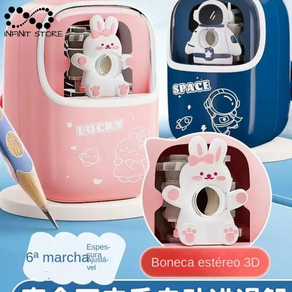 Mini Apontador De Lápis De Astronauta/Coelho Manual Com Armazenamento Para Crianças