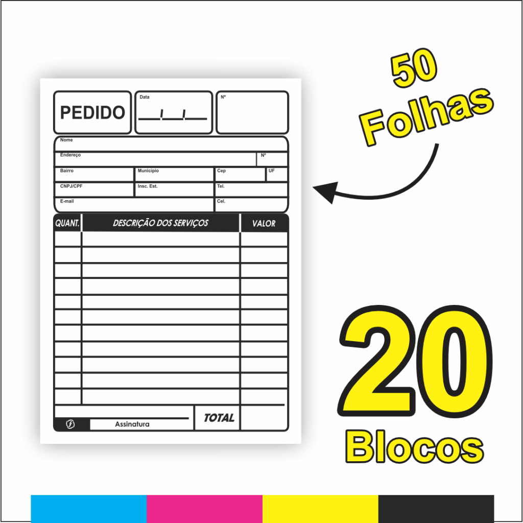 Talão/Bloco de Pedido 1 Via 50 Folhas c/ 20un