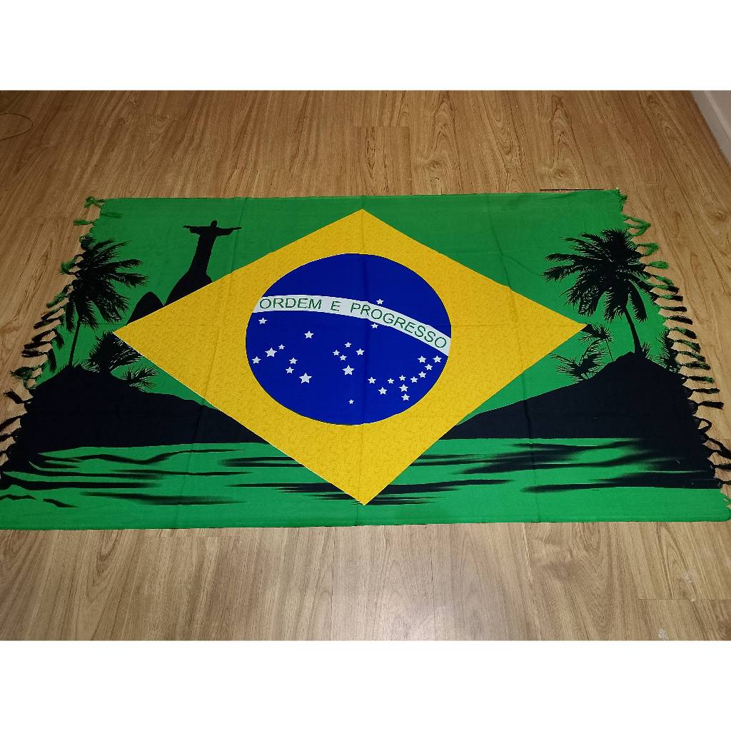 Canga de Praia Estampa Bandeira do Brasil Rio de Janeiro Cristo