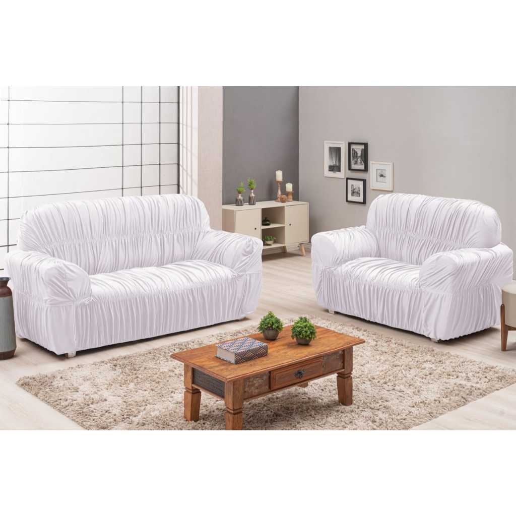 CAPA DE SOFÁ JOGO COM 3 E 2 LUGARES COM 25 ELASTICOS EM MALHAGEL/HELANCA 100%POLIÉSTER