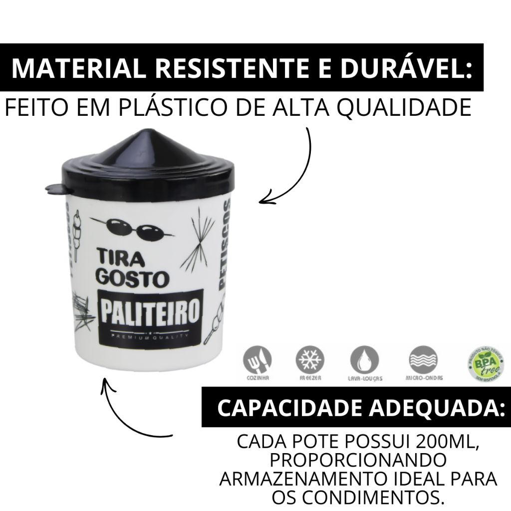 Kit 3 Potinhos de Plástico 200Ml Porta Condimentos Exclusivo