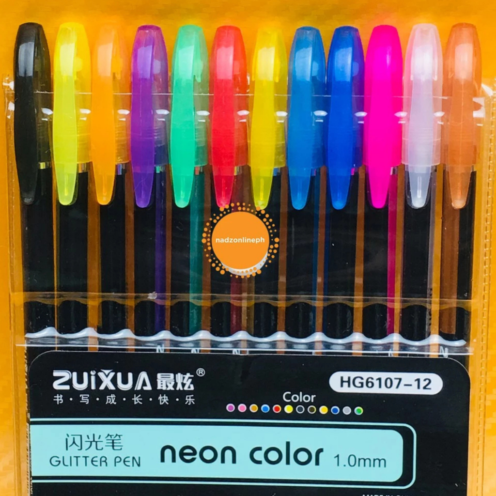 Kit 12 Canetas em Gel Neon Glitter Volta as Aulas Material Escola Presente Meninos e Menin...
