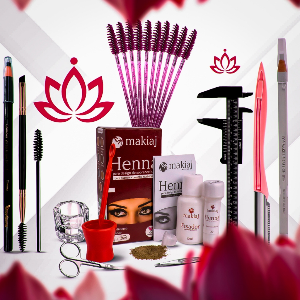 Kit Sobrancelha Profissional Henna makiaj Navalha paquimetro tesoura pincel dappen lápis Escovinha