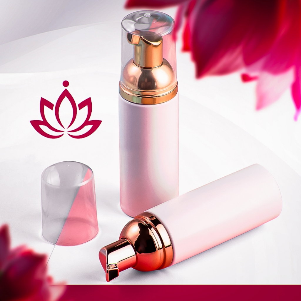 Frasco Pump Espumador Rosa com Rose Gold 60ml