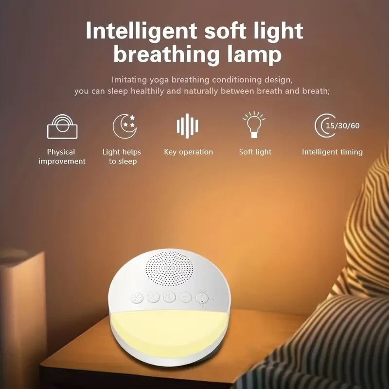 Aparelho Máquina de ruído branco Calmante Bebê Sono Relaxamento USB Recarregável luz controlável
