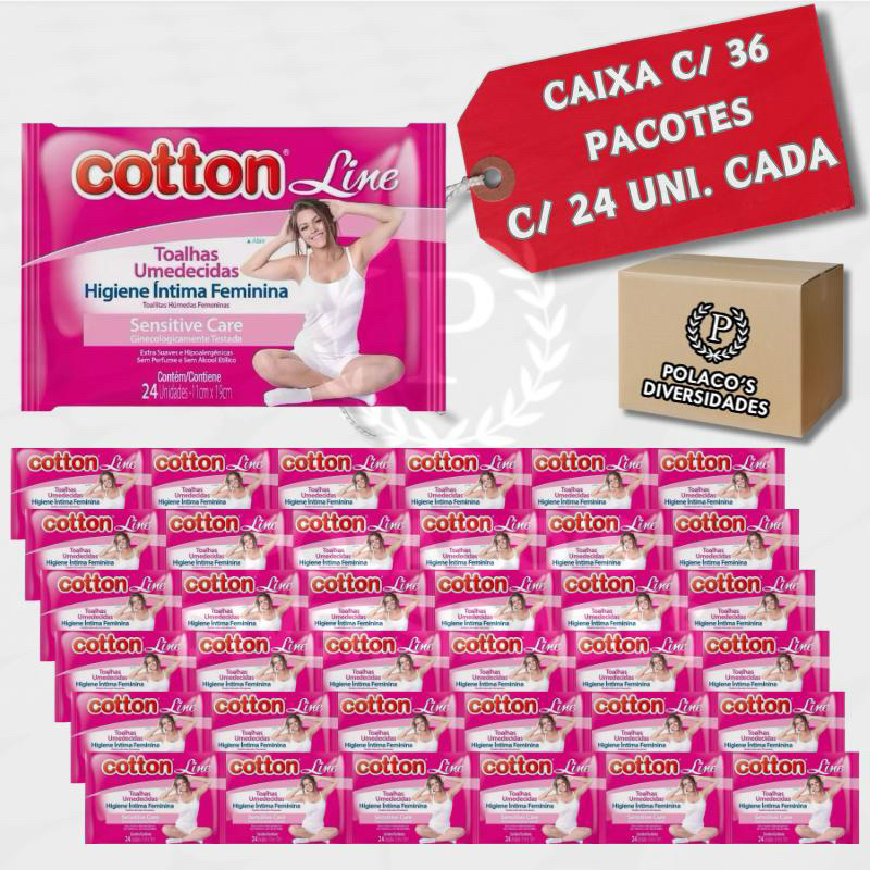 Caixa 36 Toalhas Umedecidas Higiene Íntima Cotton Line 24 Unidades cada