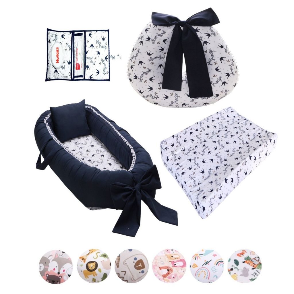Kit Ninho Redutor Bebê + Almofada Amamentação + Trocador Impermeável + Porta Lenço Menina Menino