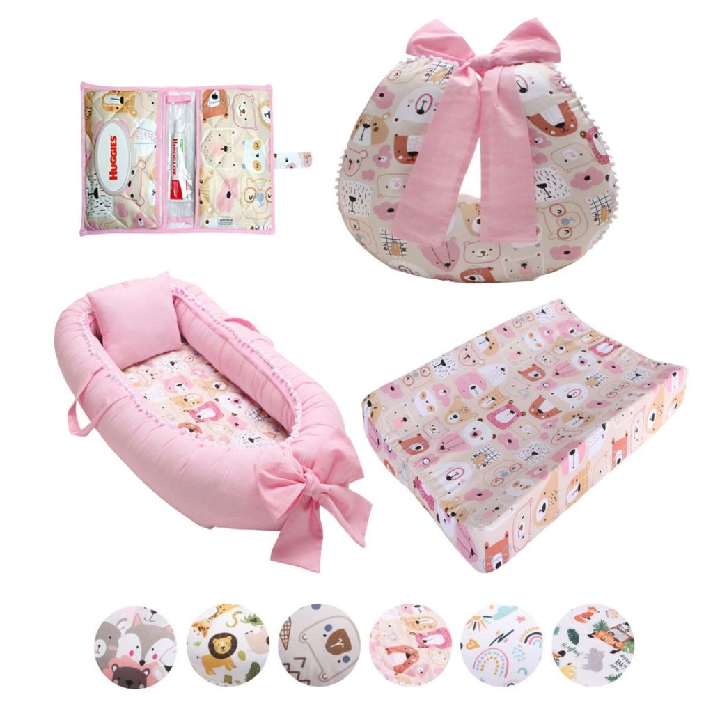 Combo Ninho Redutor Bebê + Almofada Amamentação + Trocador Impermeável + Porta Lenço Menina Menino