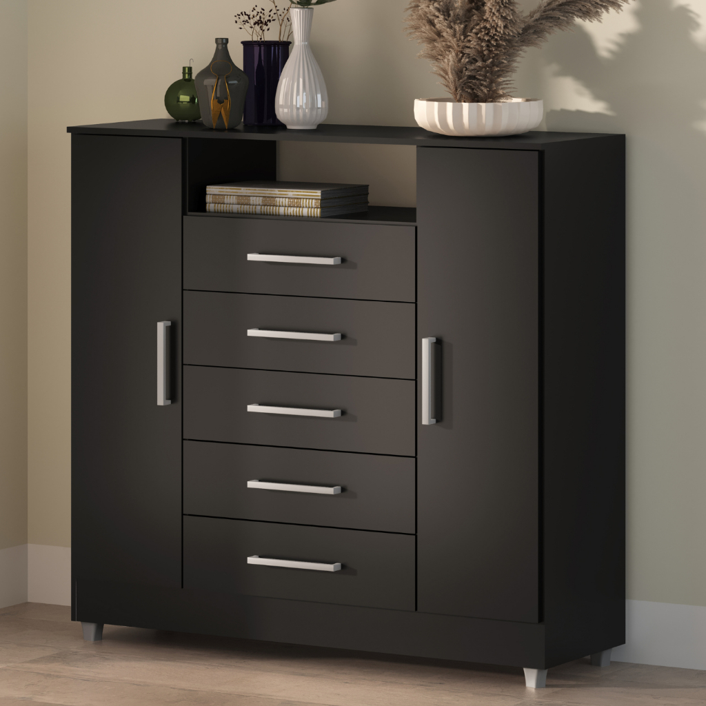 Comoda Isabele com nicho 5 Gavetas 2 Portas em Oferta na Shopee