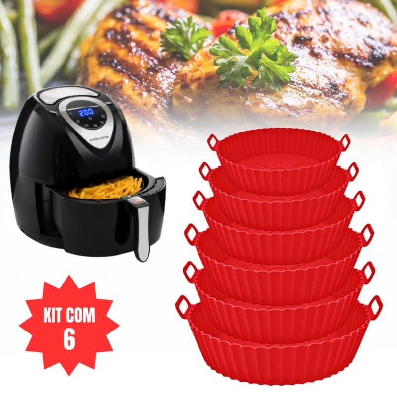 Kit 6 Formas De Silicone Para Air Fryer Reutilizável Resistente Ao Calor Antiaderente Universal Para Fritadeira Elétrica