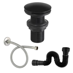 Sifão Pia Tanque + Engate 40cm + Válvula Click 7/8 Pia Banheiro Preto Fosco ABS De Engenharia