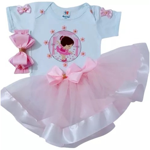 Body Bailarina Bebê Menina Conjunto Infantil Temático Mesversario Saia Tutu e Laço Roupa Festa Aniversário