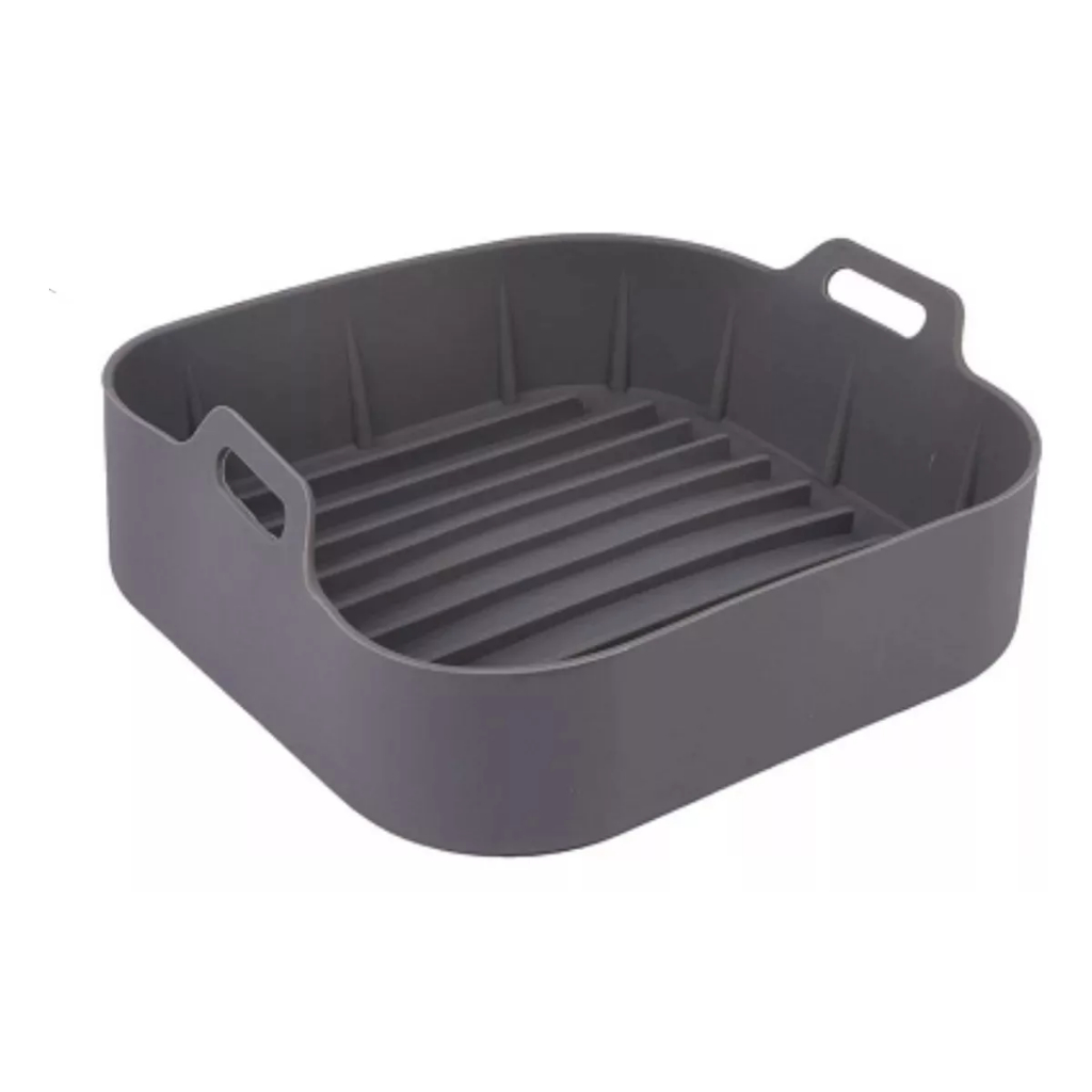 Bandeja Quadrada Na Cor Preta Cesta De Silicone Para Airfryer 20,5x20,5