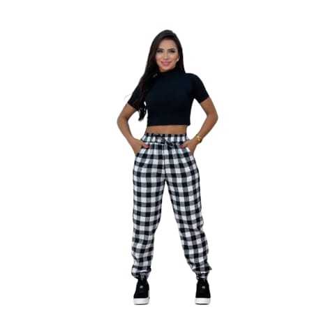 Calça Jogger Calça Femenina Xadrez Junina Inverno