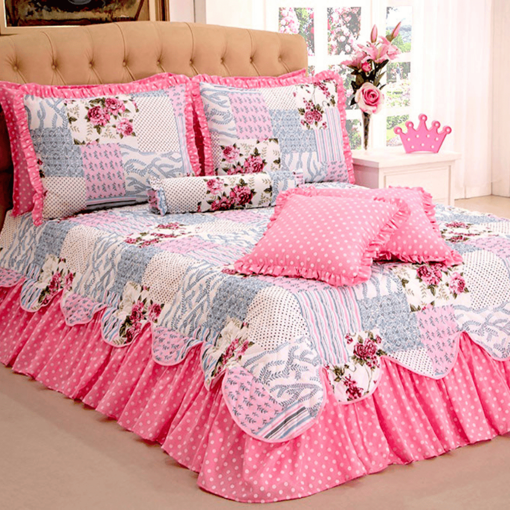 Colcha Cobre Leito Cama Casal Queen Size Kit Belize 05 Peças Envio Imediato