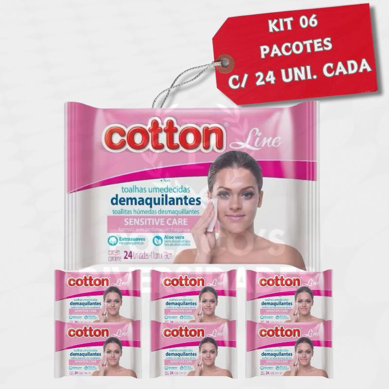 Kit 6 Lenço Demaquilante 24 unidades cada Cotton Line em Oferta na Shopee