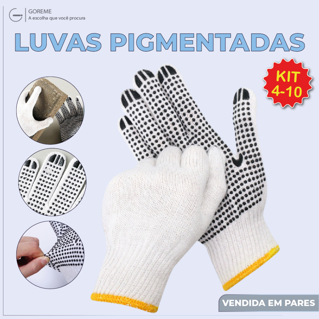 Luva de malha antiderrapante pigmentada algodão 6 fios emborrachada preto luva de pano de proteção em Oferta na Shopee
