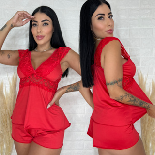 Short Doll Sexy Confortável com detalhe em Renda Sensual Linha Noite Roupa de Dormir Pijama Sandra  - LIT Modas 1809 em Oferta na Shopee