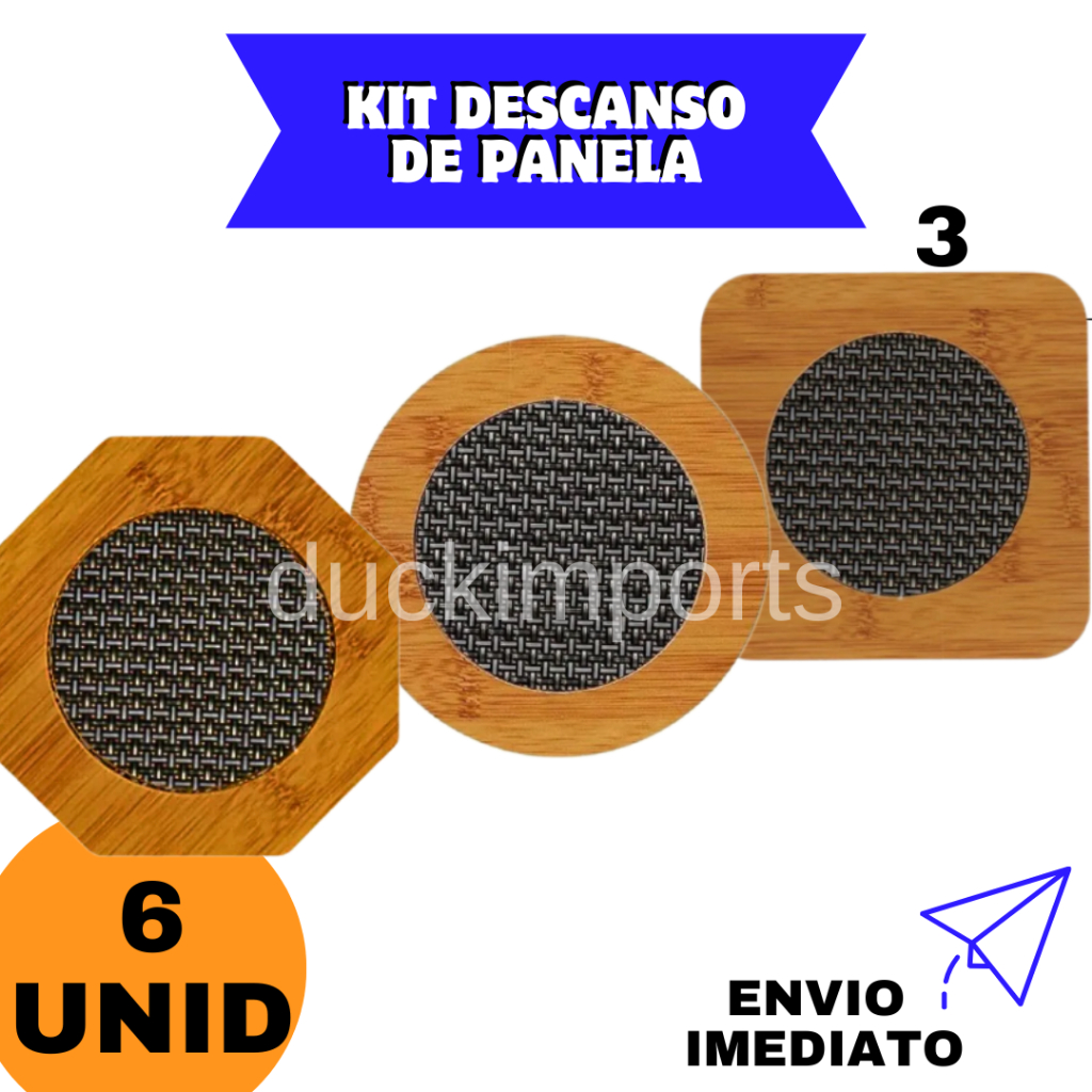 Kit 6 Descanso de Panela em MDF 14,5 Bambu Apoio de Panela Quente Protetor de Mesa Cozinha