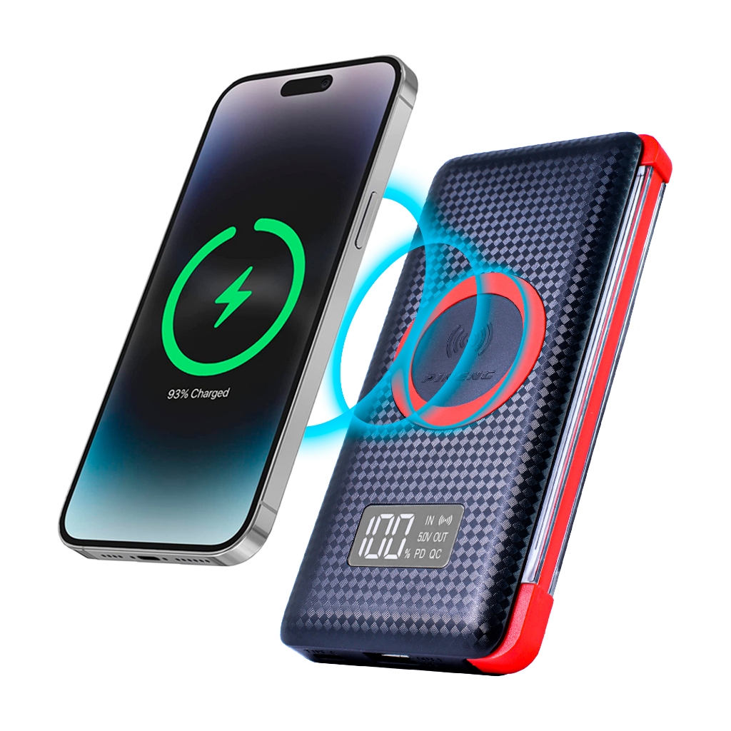 Carregador Portátil Power Bank Pineng Wireless Carga Rápida Indução 10000mah Display Digital Type-C Lightning
