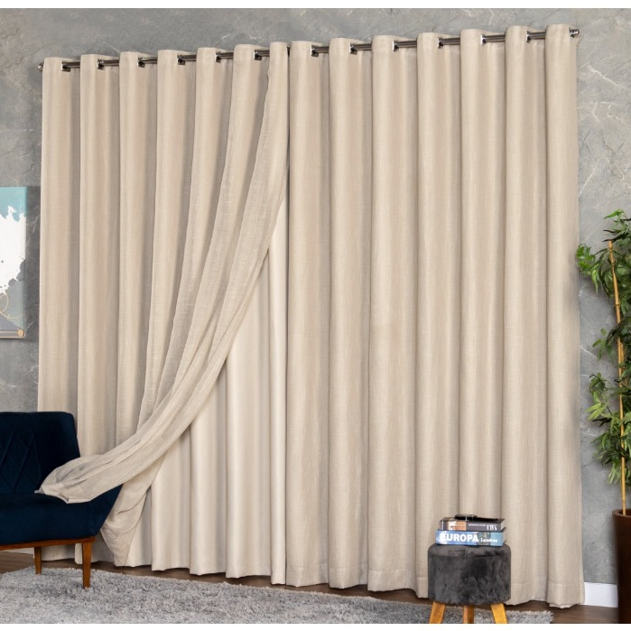 Cortina Voil Gaze De Linho Com Forro Blackout 6,00 x 2,30/ 2,40/ 2,50/ 2,60/ 2,70/ 2,80 VARAO
