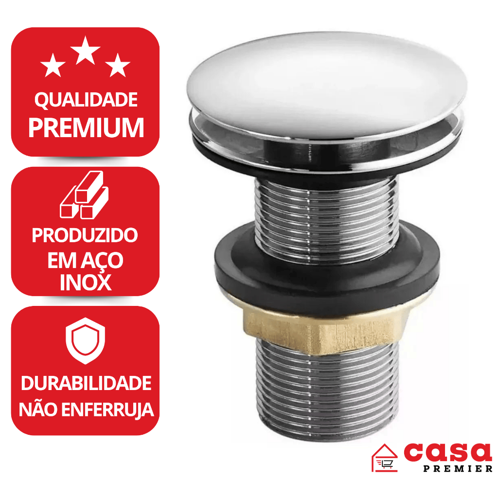 Válvula Click 7/8 Em Aço Inox Cromada Para Cuba De Banheiro Lavatório