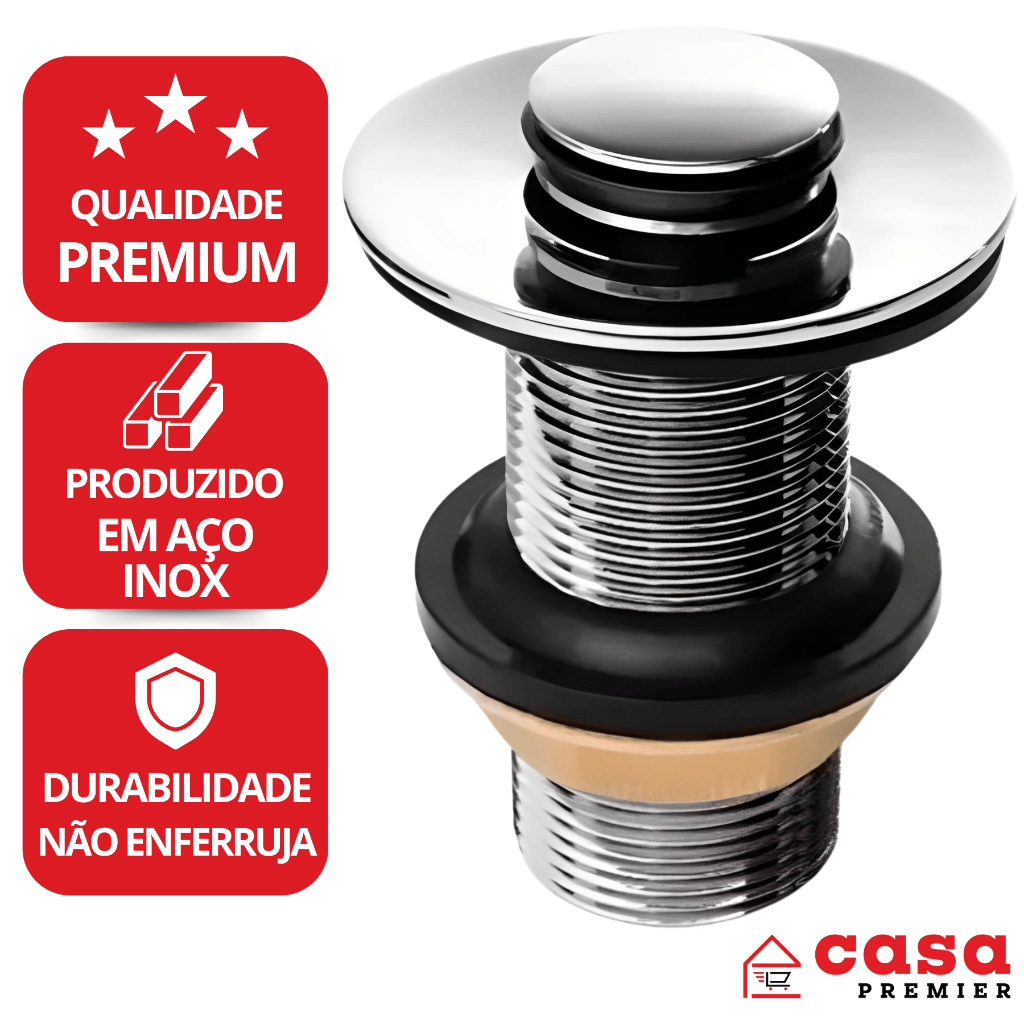 Válvula Click 7/8 Aço Inox Tampa Cromada Central Para Cuba De Banheiro Lavatório em Oferta na Shopee
