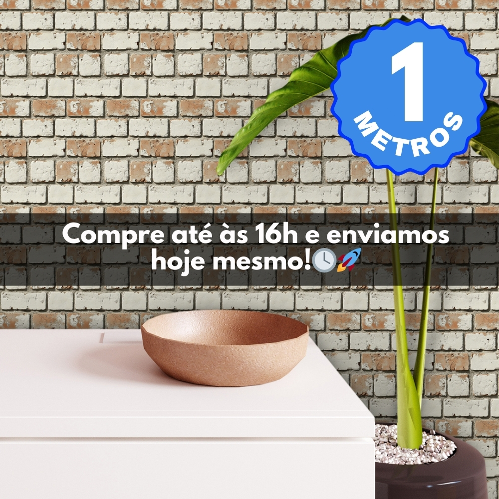 Papel de Parede Adesivo Auto Colante Lavável Tijolinho Brick Bege Misto Rolo de 1 Metro x 40 CM