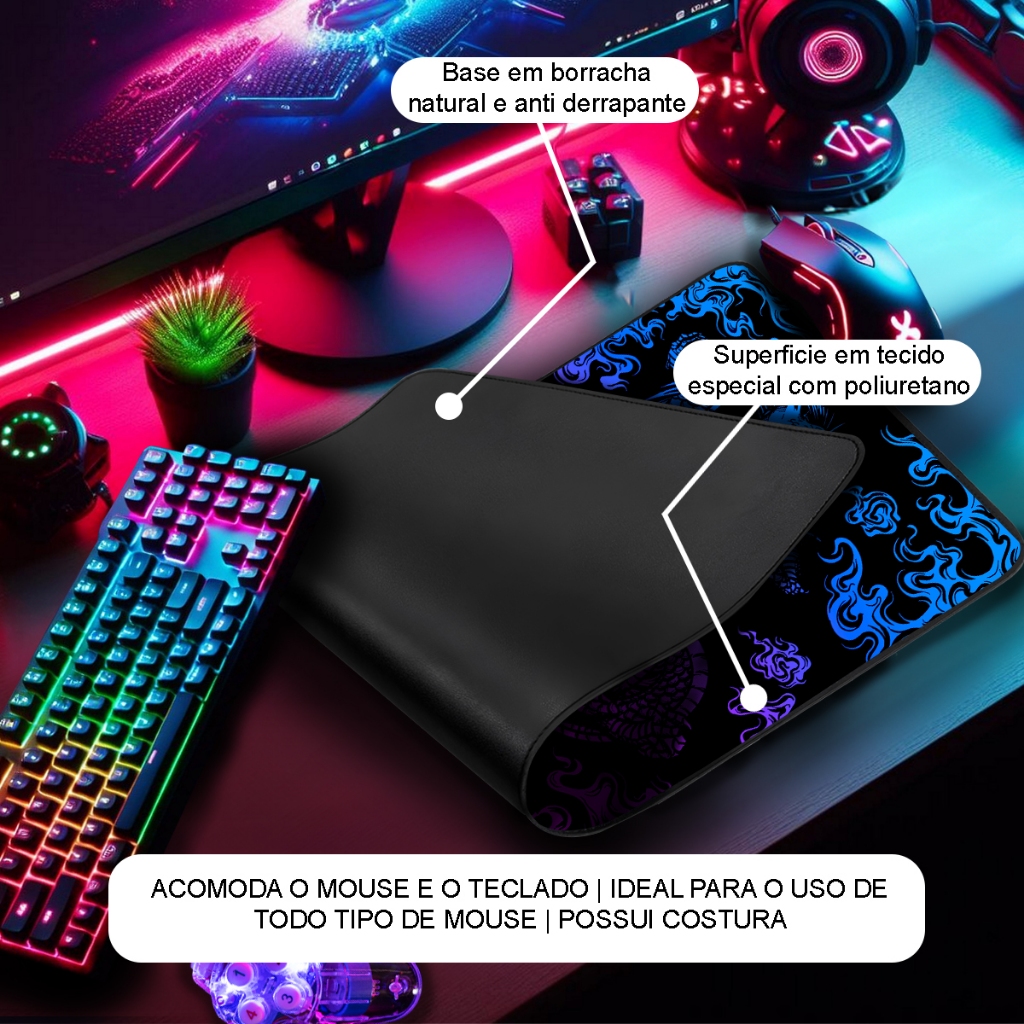 Mouse Pad Gamer Dragão Japonês Diversos Tamanhos Borda Costurada — imagem 2 de 2