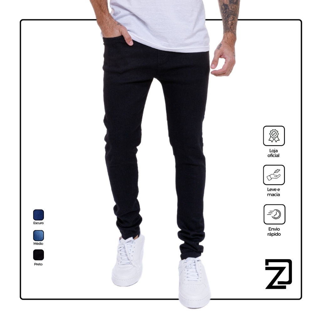 Calça Jeans Sarja Masculina Skinny Slim