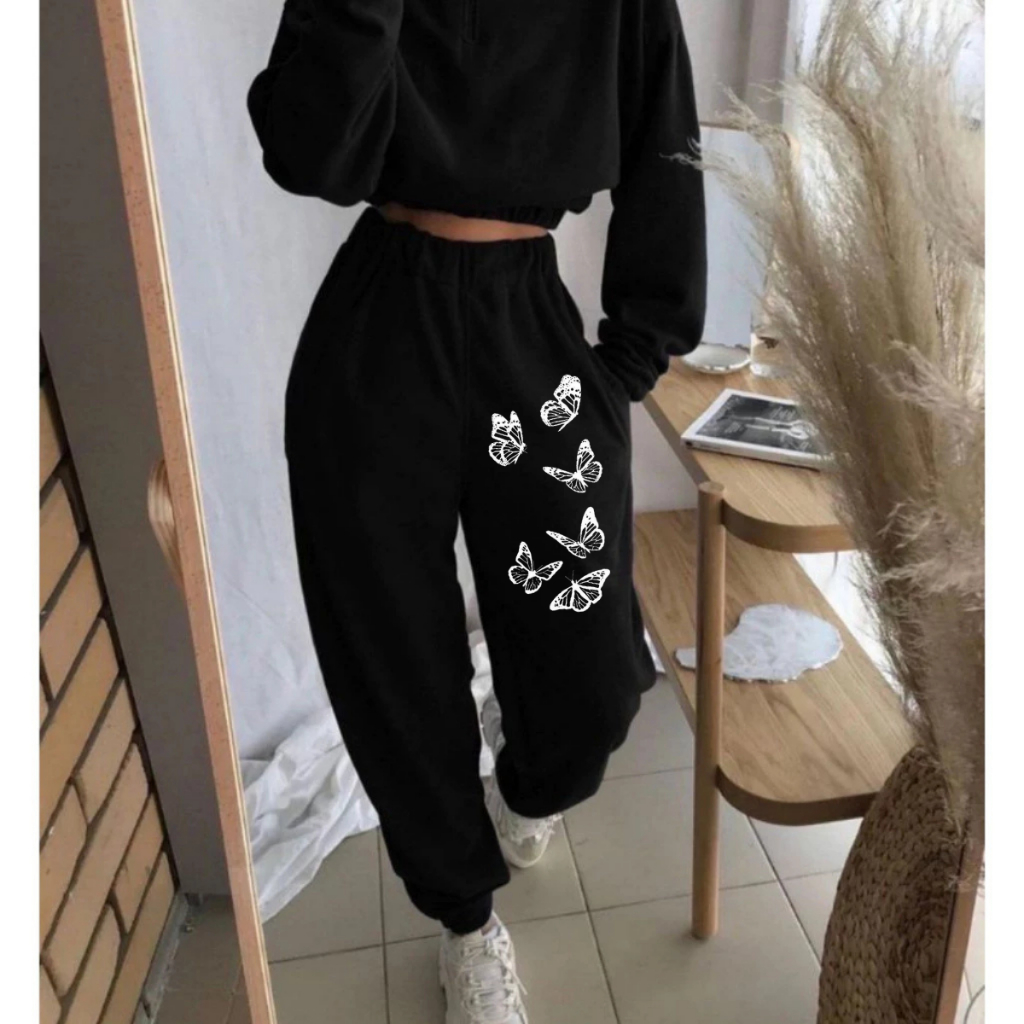 Calça Feminina Moletom Lançamento 100% Algodão Premium Estampada Borboletas