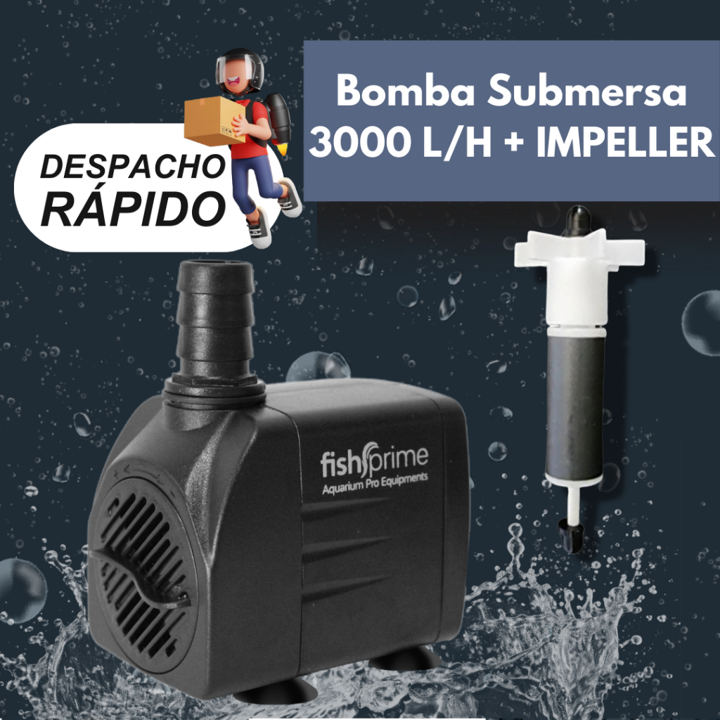 Bomba Submersa 3000 L/H + Impeller Eixo Rotor P/ Aquário Lago Fonte Hidroponia Cascata Tanque Peixes