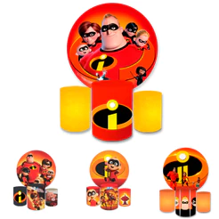 Capa Painei de Festa Veste Fácil Redondo+ Cilindro Sublimado Malha New Tema Os Incrvs Heróis Decorativo Bibi Paineis
