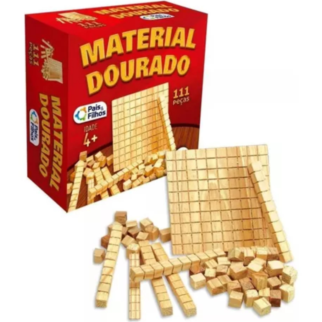 Jogo Didatico Material Dourado Madeira 111 Peças Educativo